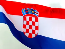 The Croatian flag flying in Dubrovnik, southern Croatia.